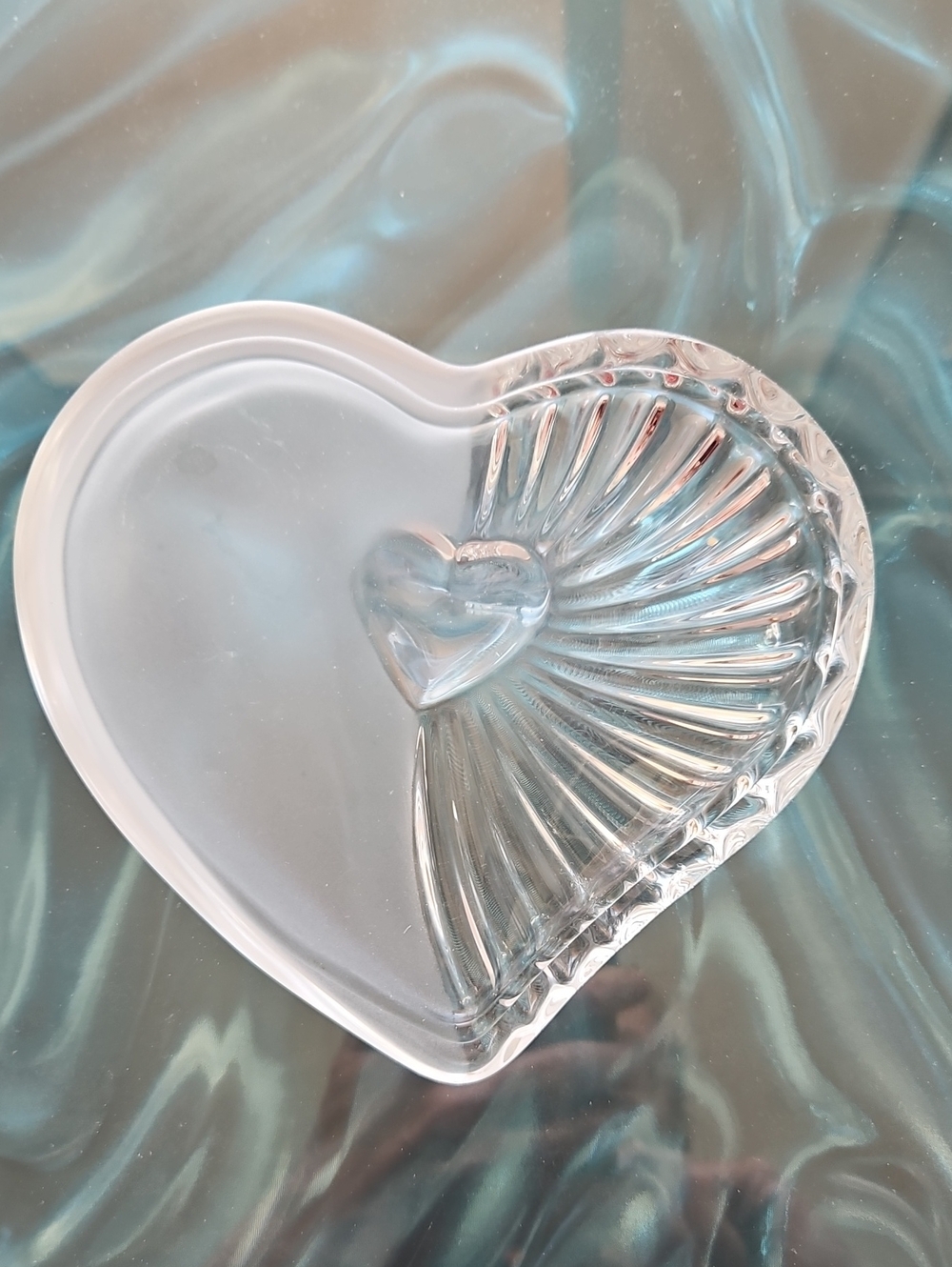 Mikasa Clear Heart Glass Trinket Dish Lid with Fan Motif